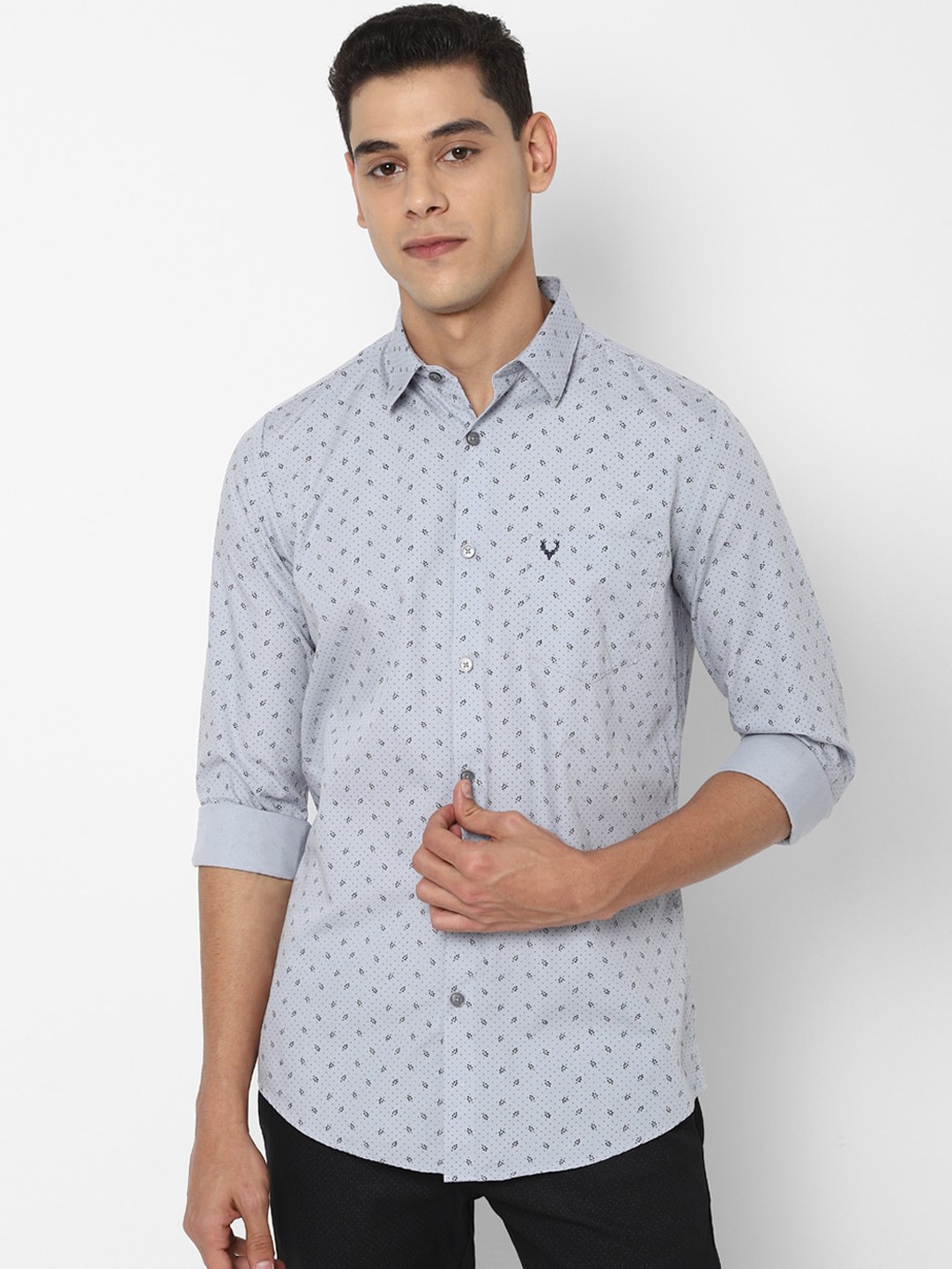 

Allen Solly Men Grey Slim Fit Opaque Printed Casual Cotton Shirt