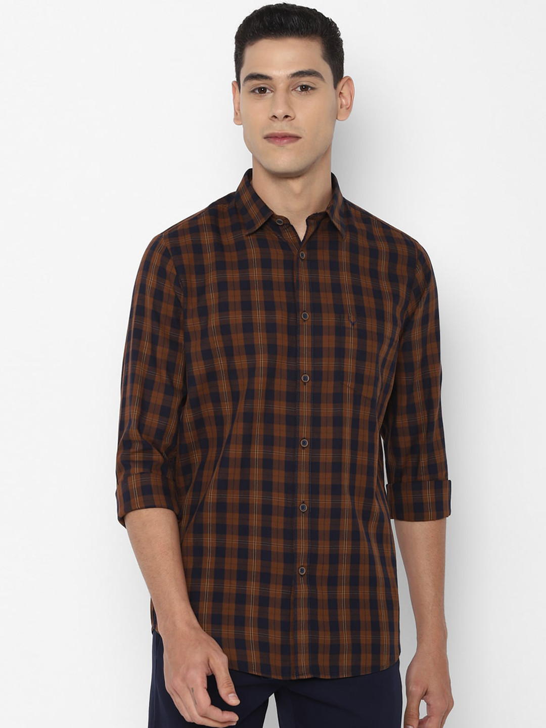 

Allen Solly Men Brown Slim Fit Tartan Checks Opaque Checked Casual Shirt