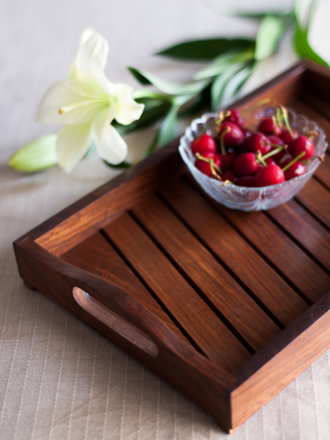 

ExclusiveLane Handcrafted Tray In Sheesham Wooden, Brown