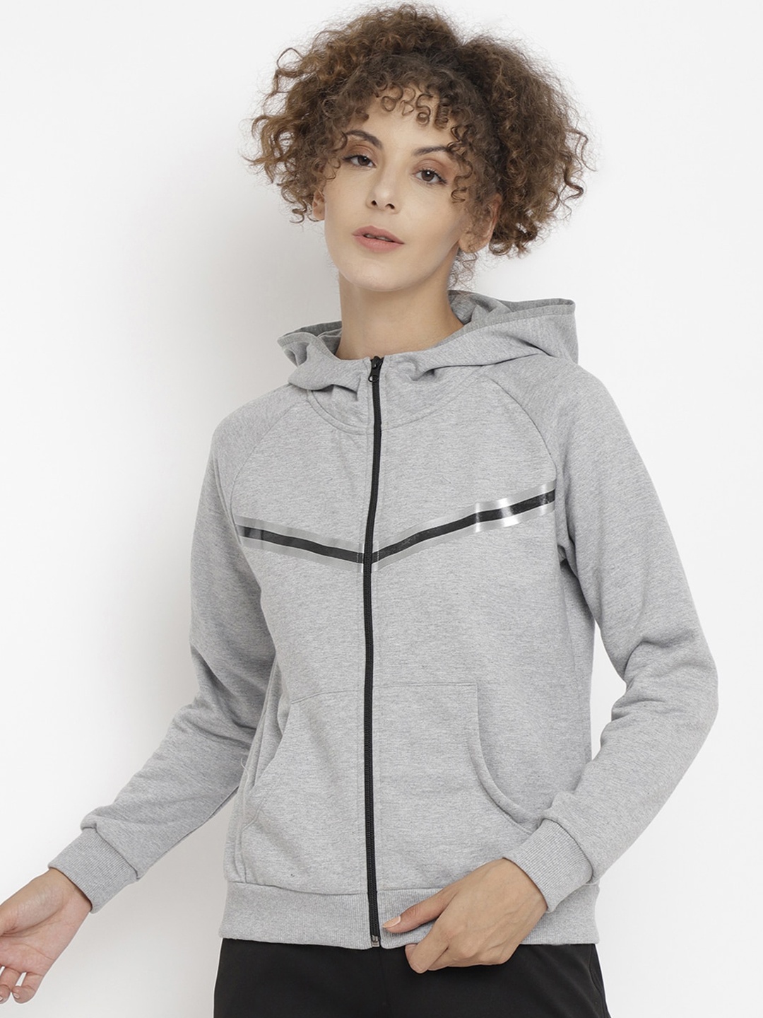 

PERFKT-U Women Grey Solid Hooded Sweatshirt