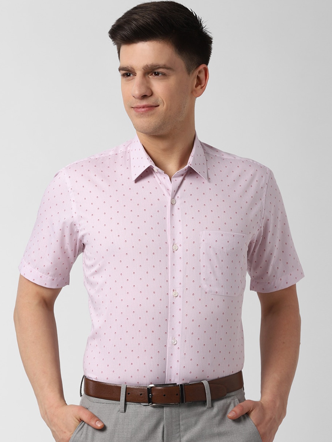 

Peter England Men Pink Opaque Printed Pure Cotton Formal Shirt