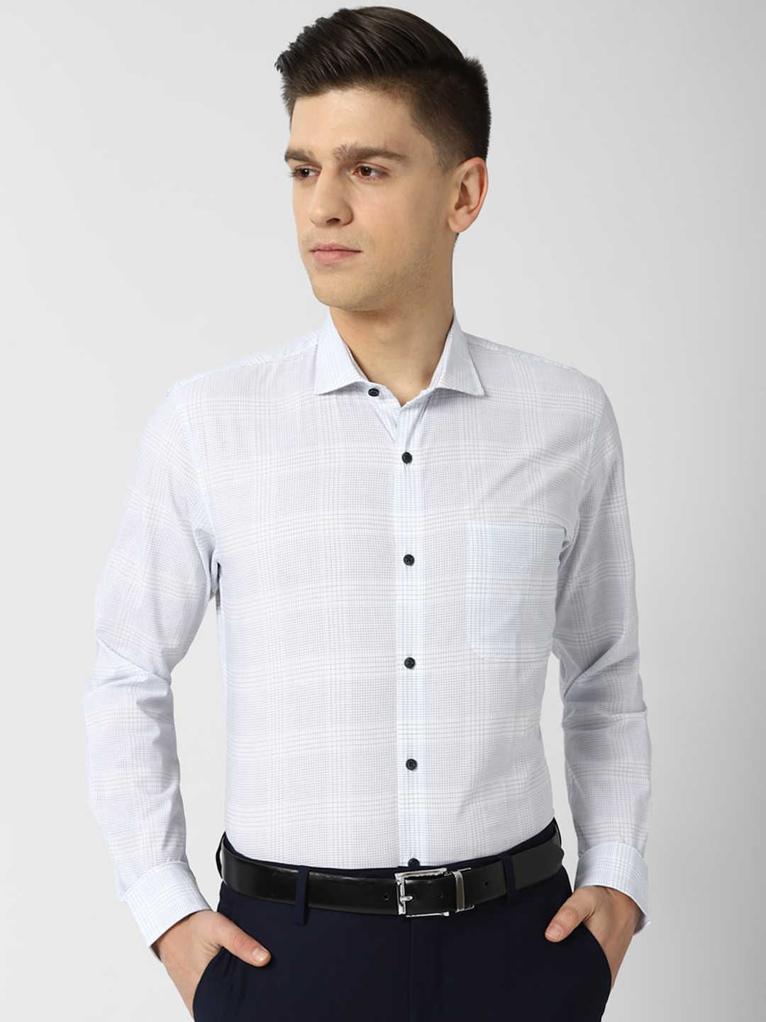 

Peter England Men White Slim Fit Opaque Checked Formal Shirt