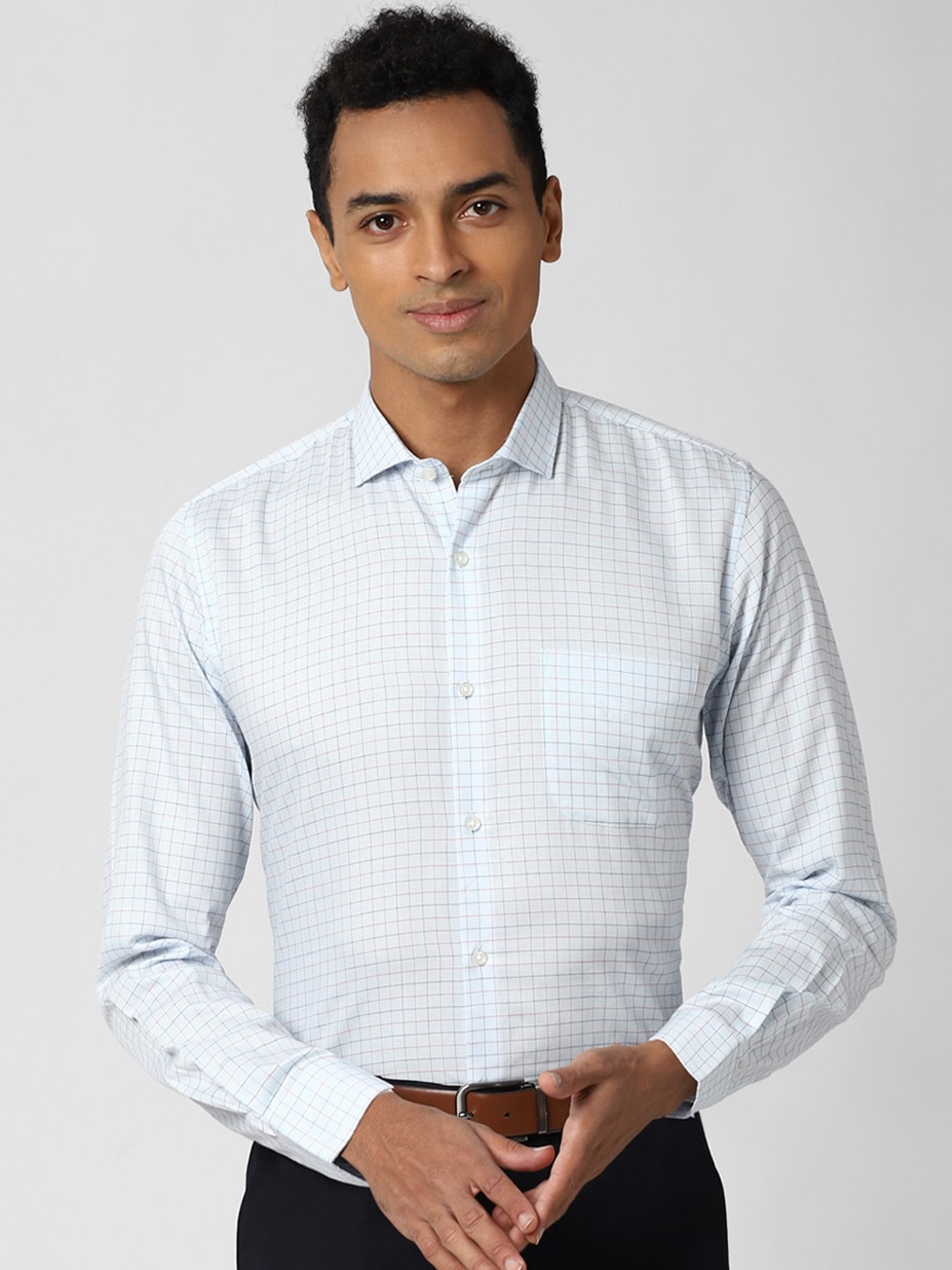 

Peter England Men Blue Slim Fit Opaque Checked Formal Shirt