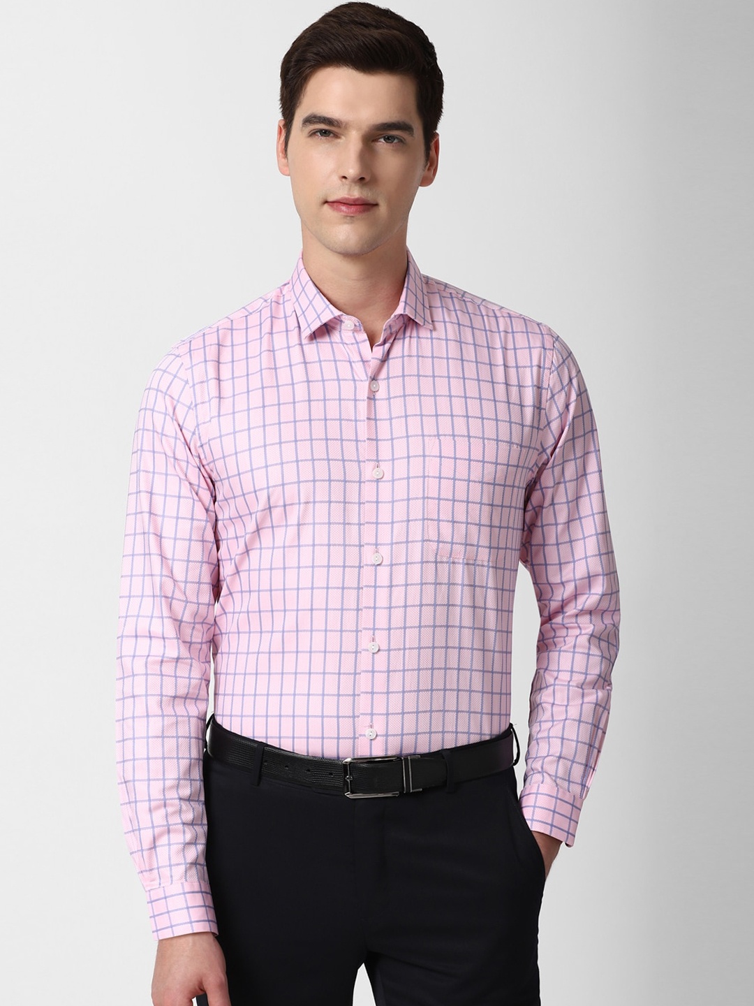 

Peter England Elite Men Purple Slim Fit Opaque Checked Formal Shirt