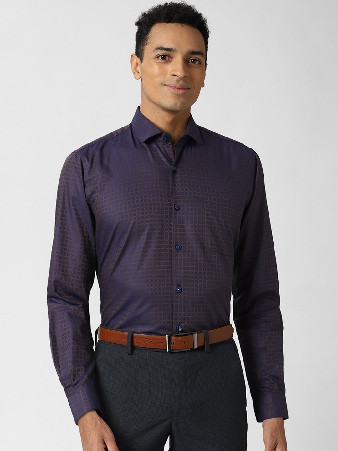 

Peter England Elite Men Purple Opaque Formal Shirt