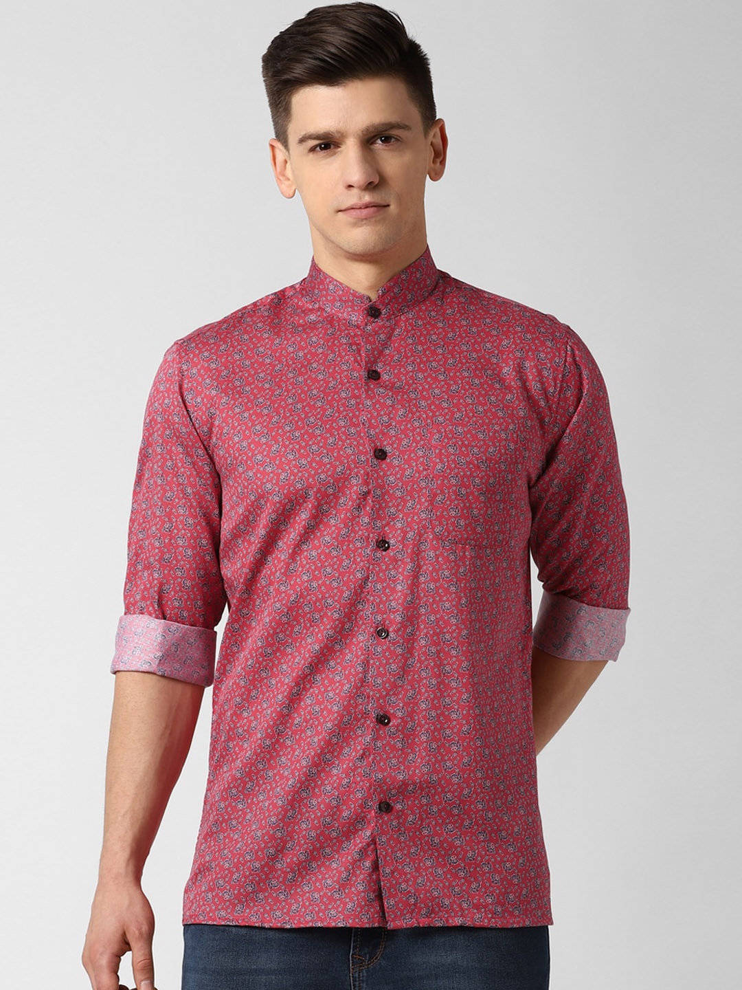 

Peter England Elite Men Red Opaque Printed Casual Shirt