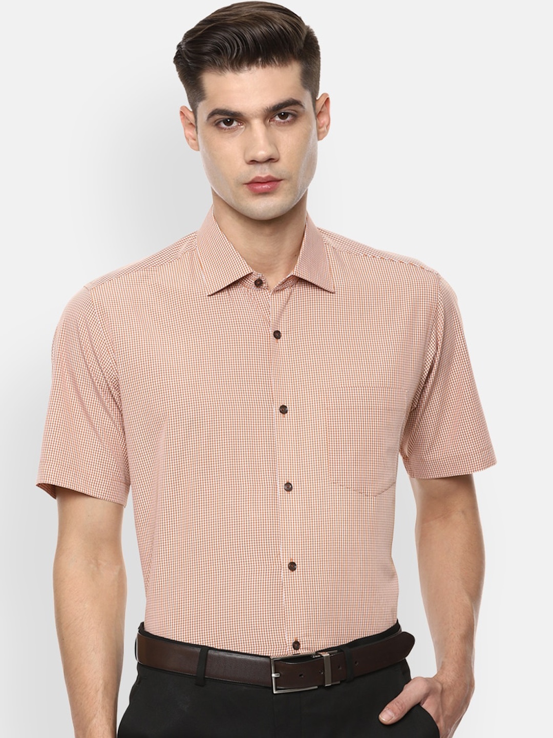 

Van Heusen Men Beige Opaque Checked Formal Shirt
