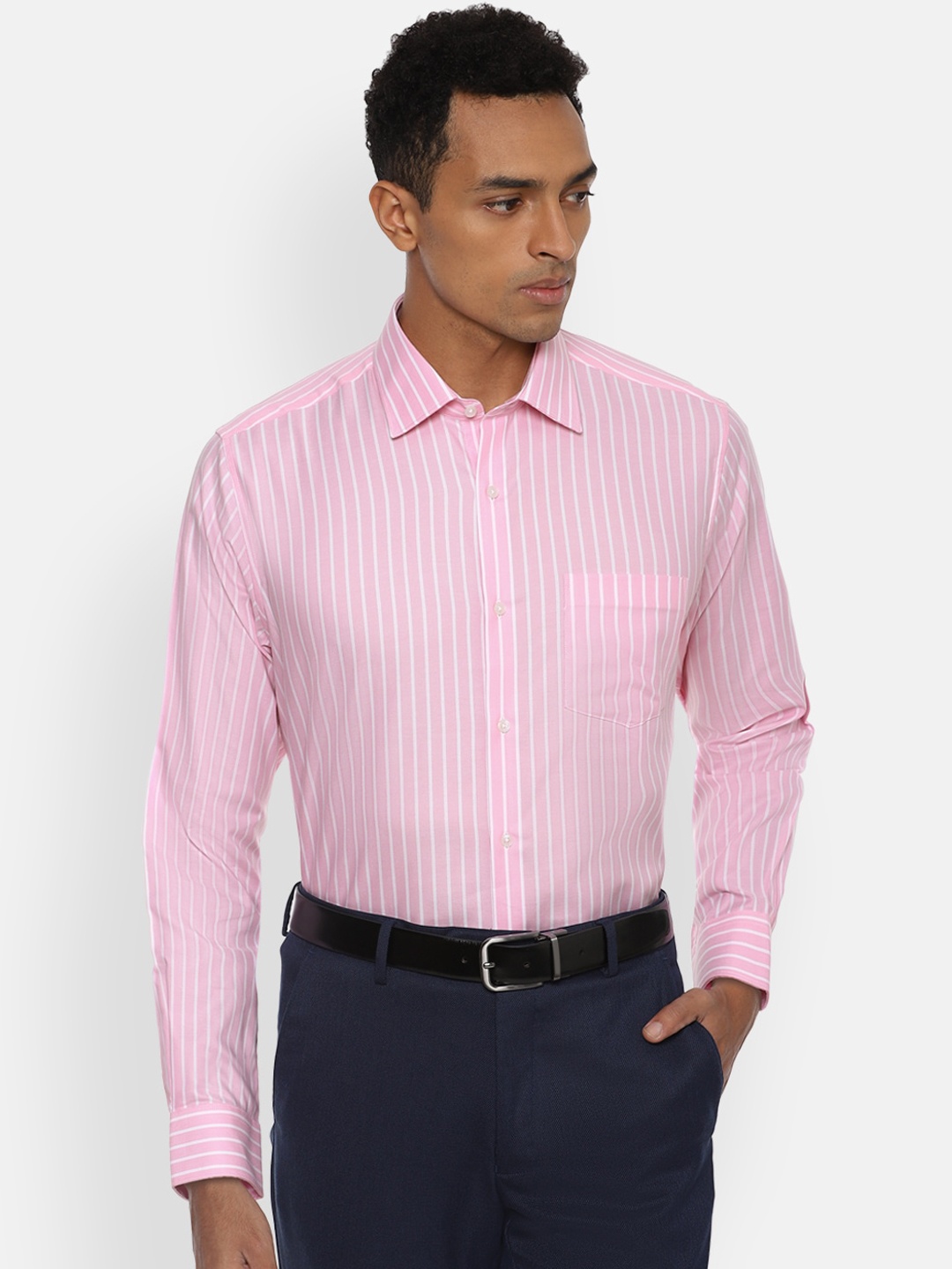

Van Heusen Men Pink Striped Regular Fit Formal Shirt