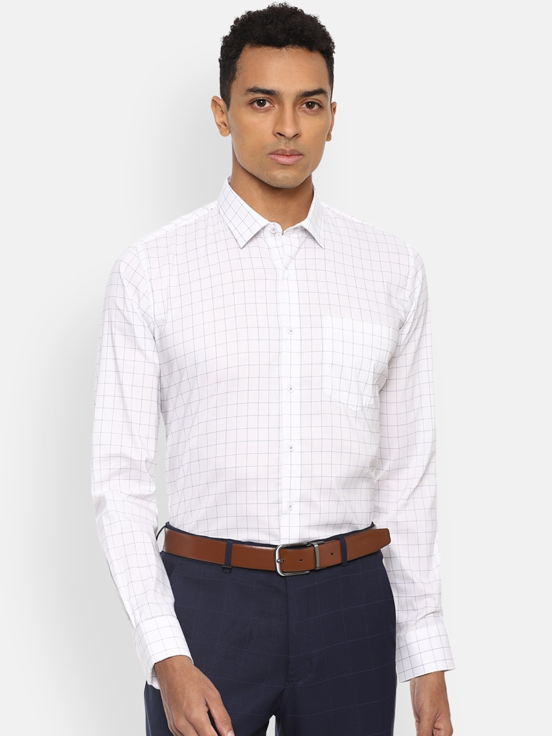 

Van Heusen Men White & Grey Slim Fit Grid-Checked Formal Shirt
