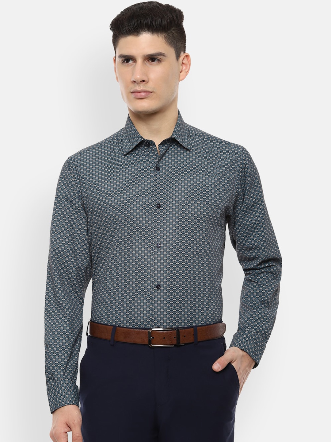 

Van Heusen Men Grey Pure Cotton Opaque Printed Formal Shirt