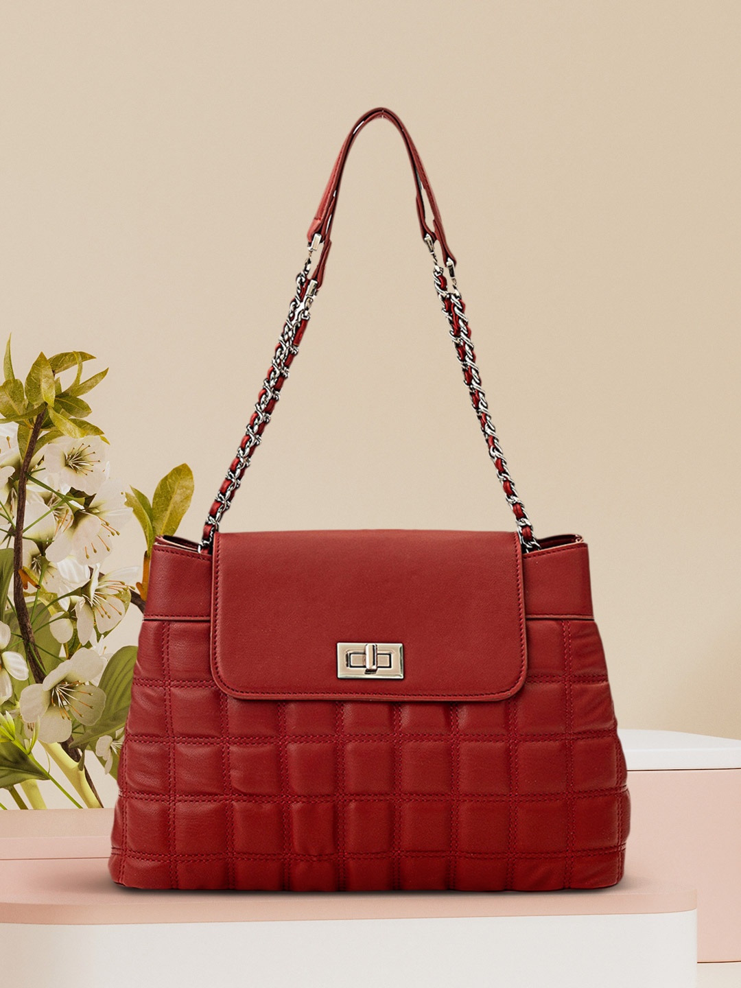 

MIRAGGIO Red Structured Quilted Shoulder Bag