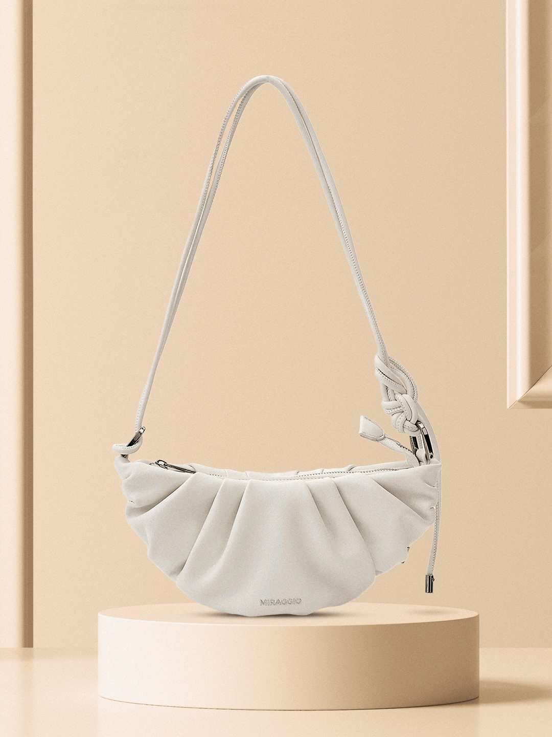 

MIRAGGIO White Half Moon Gathered Shoulder Bag