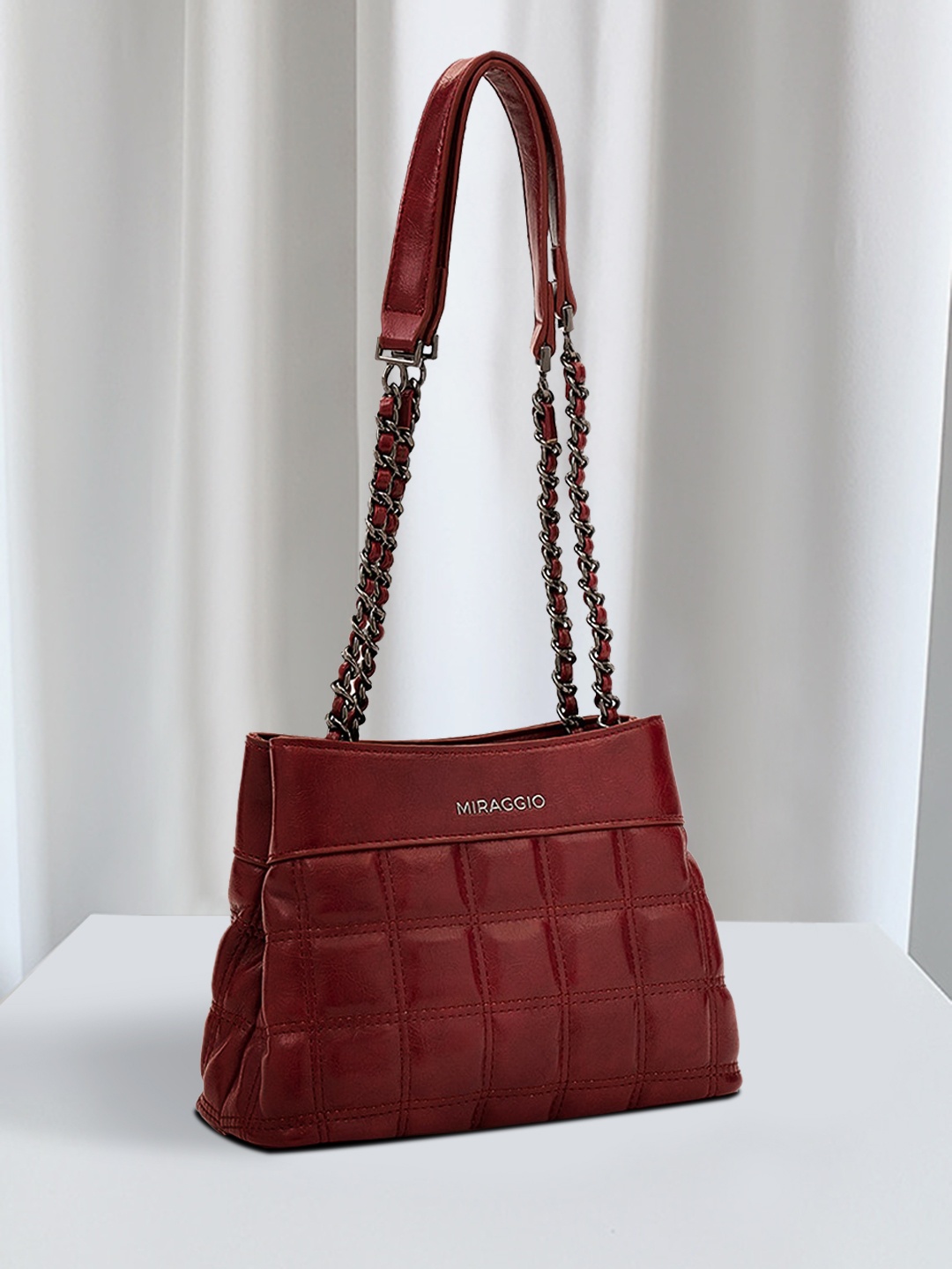 

MIRAGGIO Red Structured Shoulder Bag with Quilted