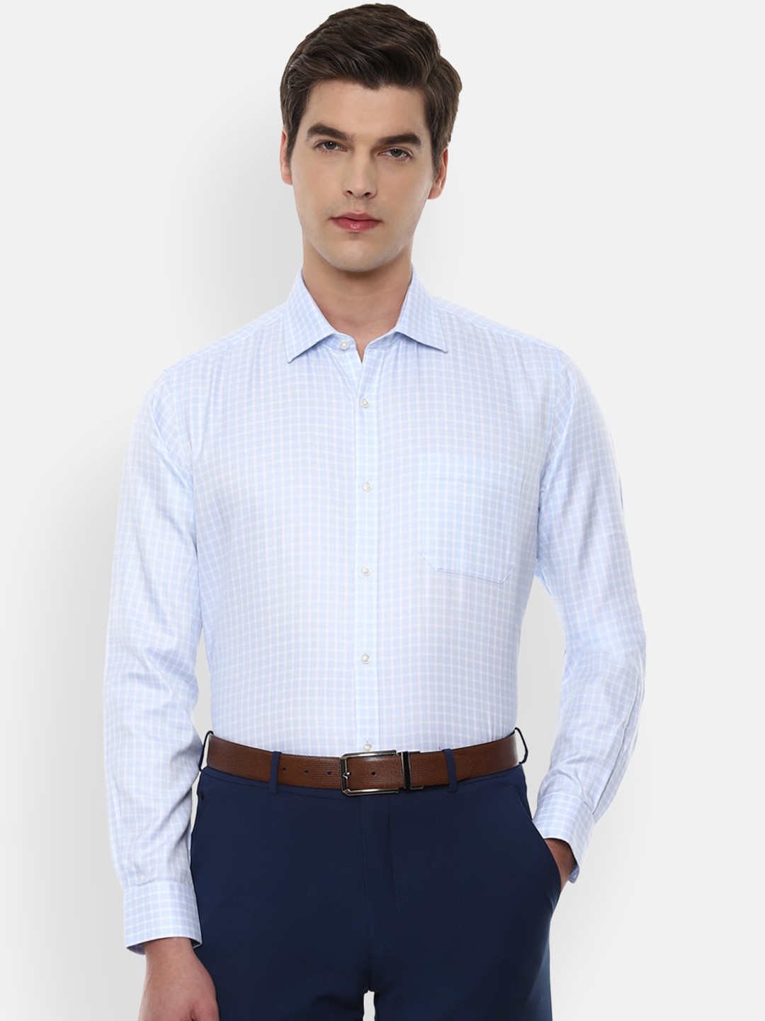 

Van Heusen Men Blue Opaque Checked Formal Shirt