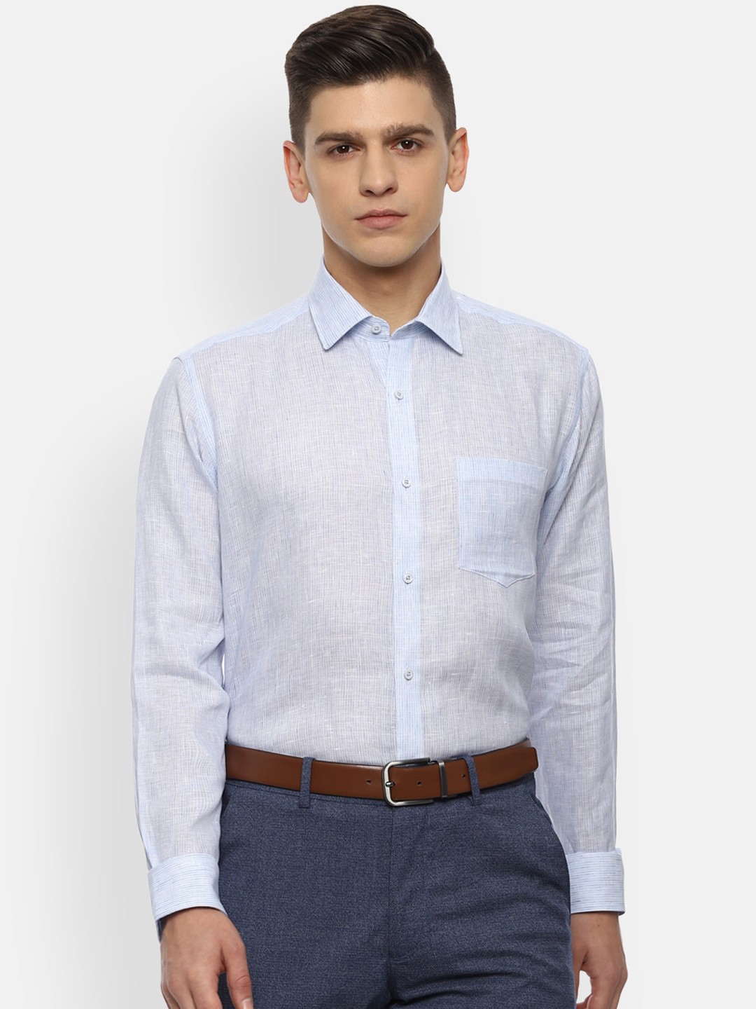 

Van Heusen Men Blue Opaque Linen Formal Shirt