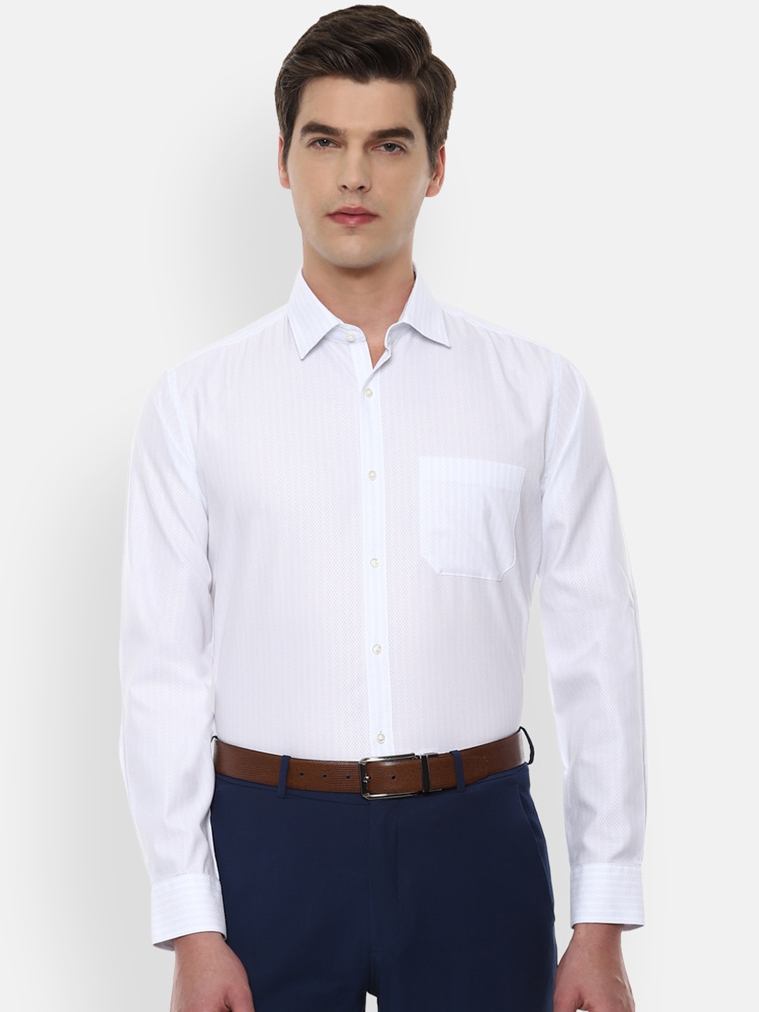 

Van Heusen Men White Opaque Striped Formal Shirt