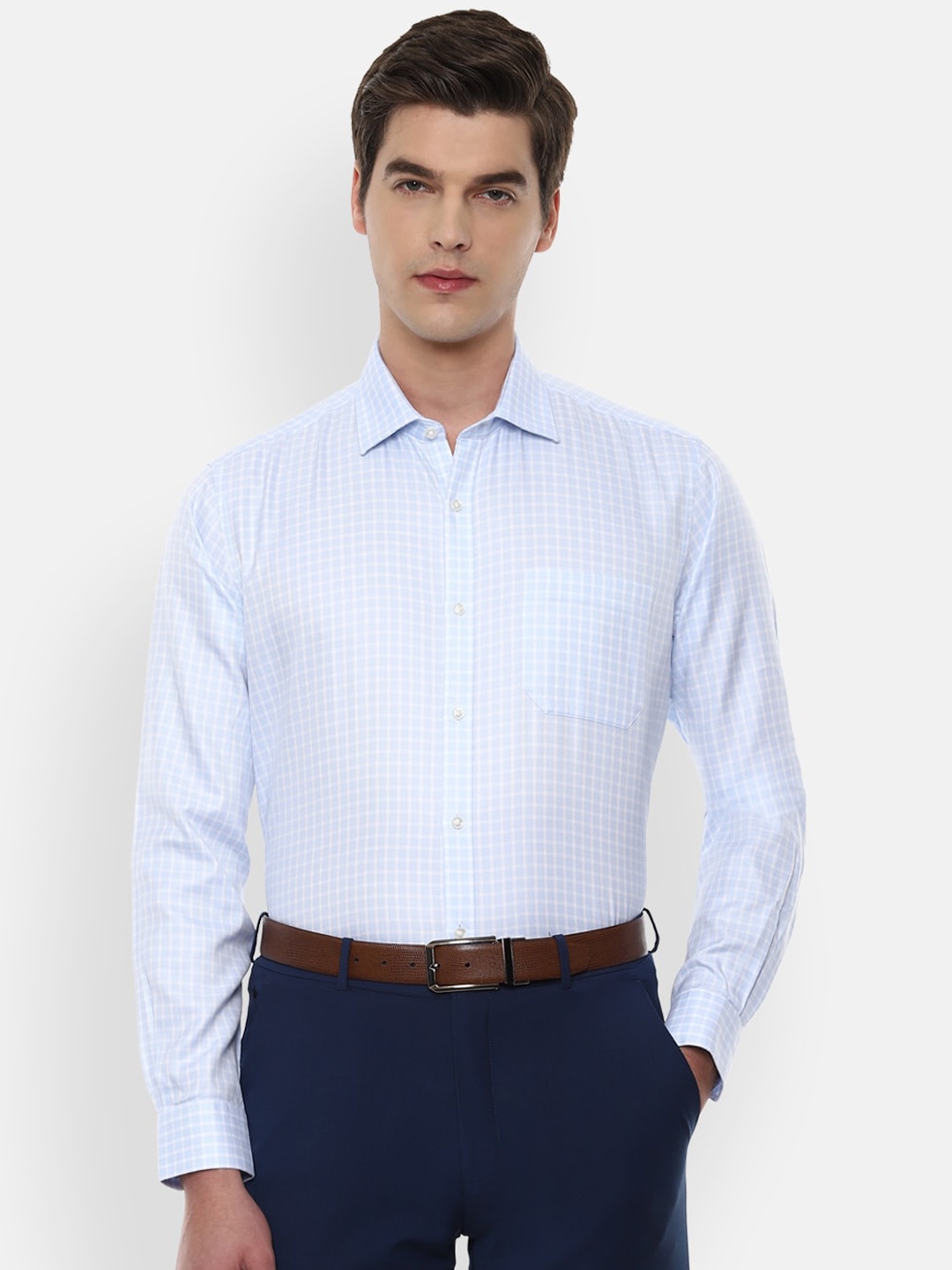 

Van Heusen Men Blue Opaque Checked Formal Shirt