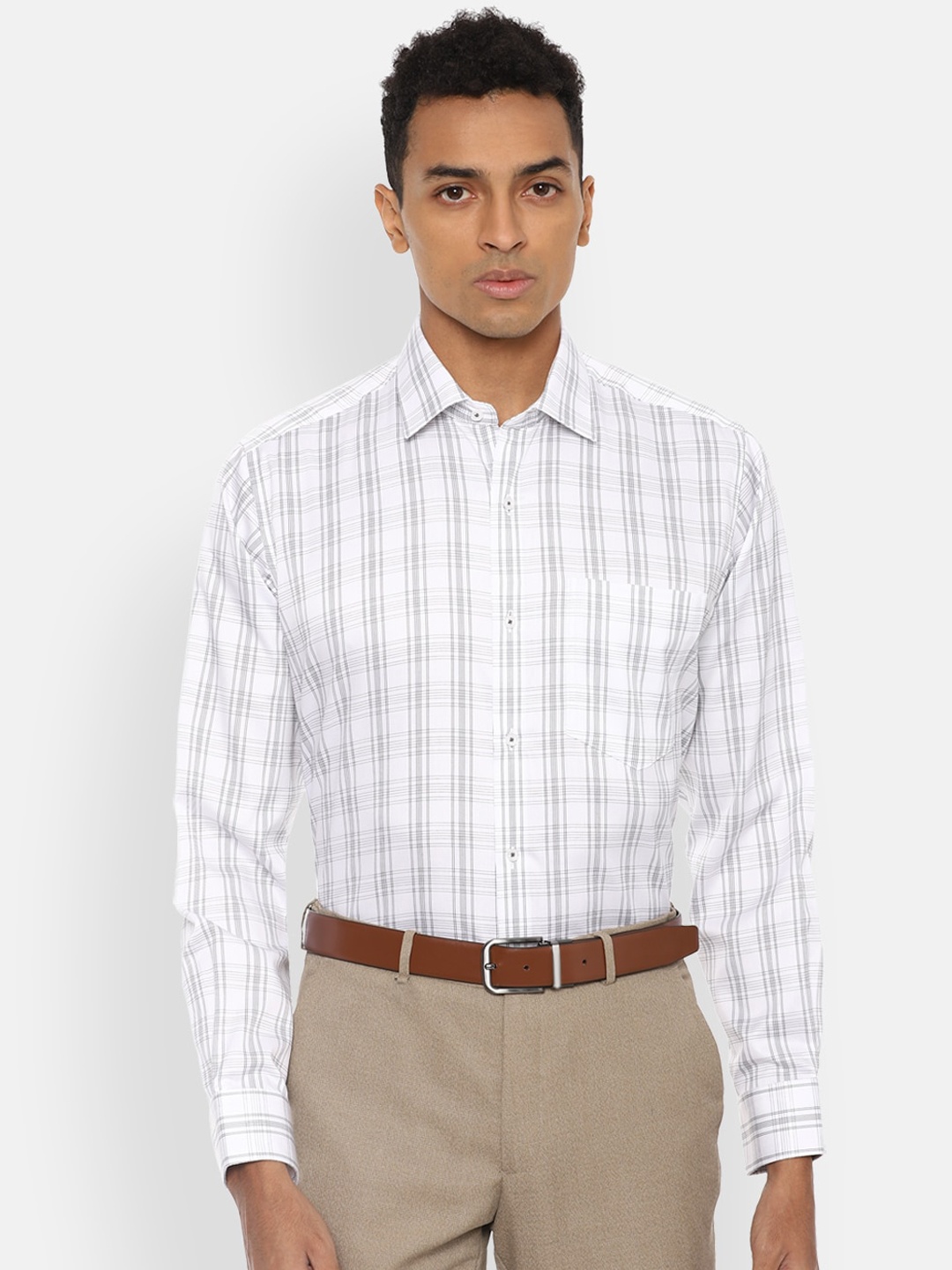 

Van Heusen Men White Opaque Checked Formal Shirt