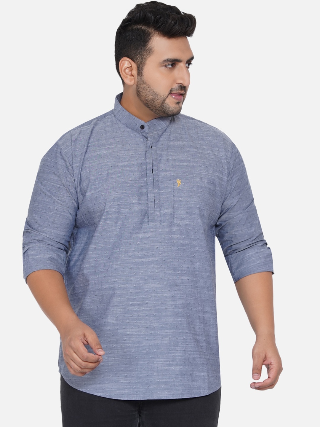 

John Pride Men Grey Self Design Plus Size Casual Shirt