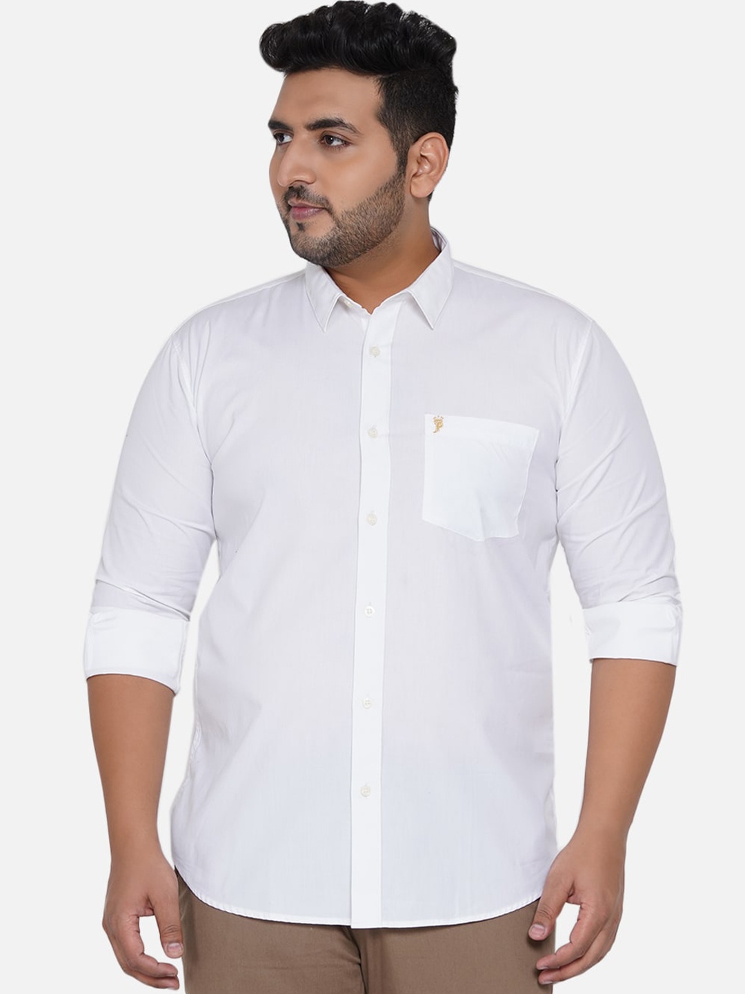 

John Pride Men White Solid Plus Size Casual Shirt