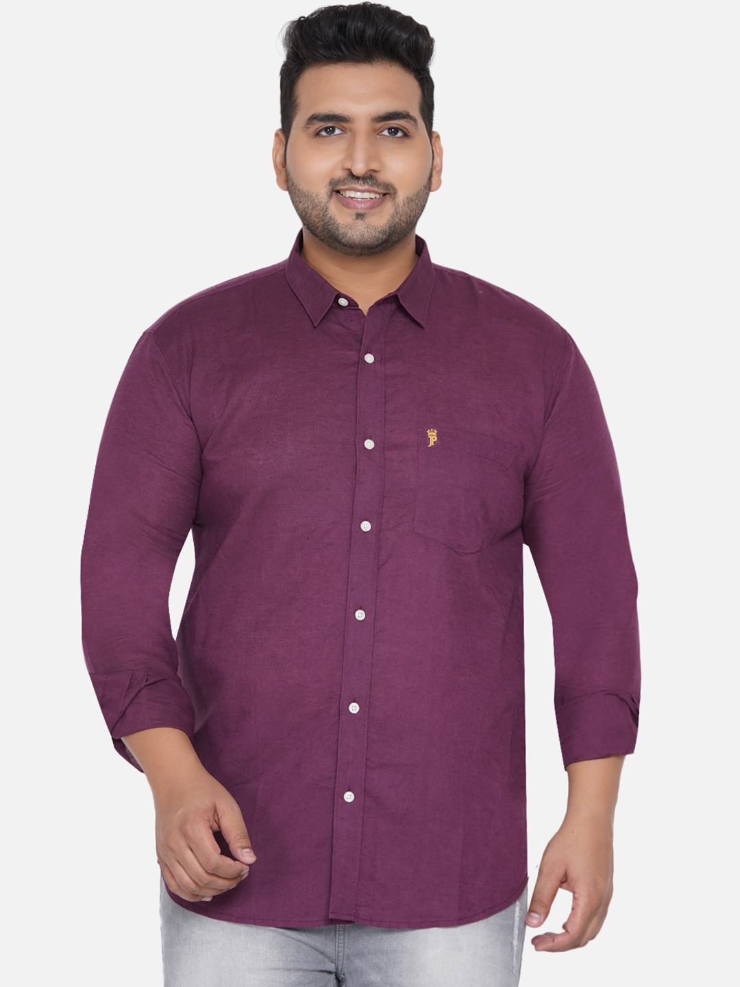 

John Pride Men Burgundy Solid Opaque Plus Size Casual Shirt