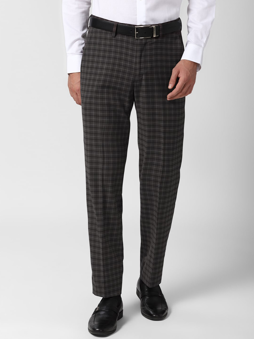 

Peter England Elite Men Grey Checked Slim Fit Formal Trousers