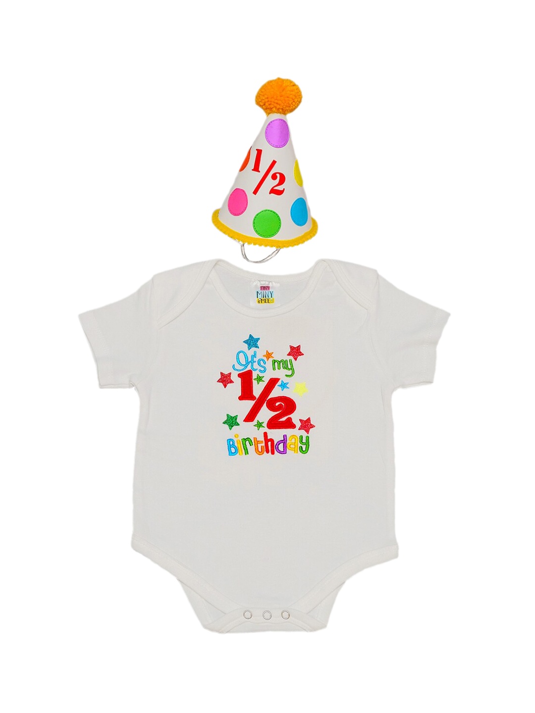 

TINY MINY ME Infant Boys White & Red Birthday Print Bodysuit