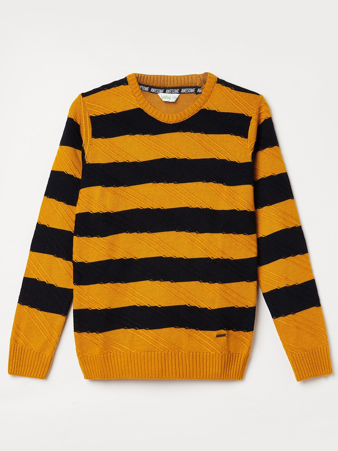 

Bossini Boys Mustard Yellow & Black Striped Sweater