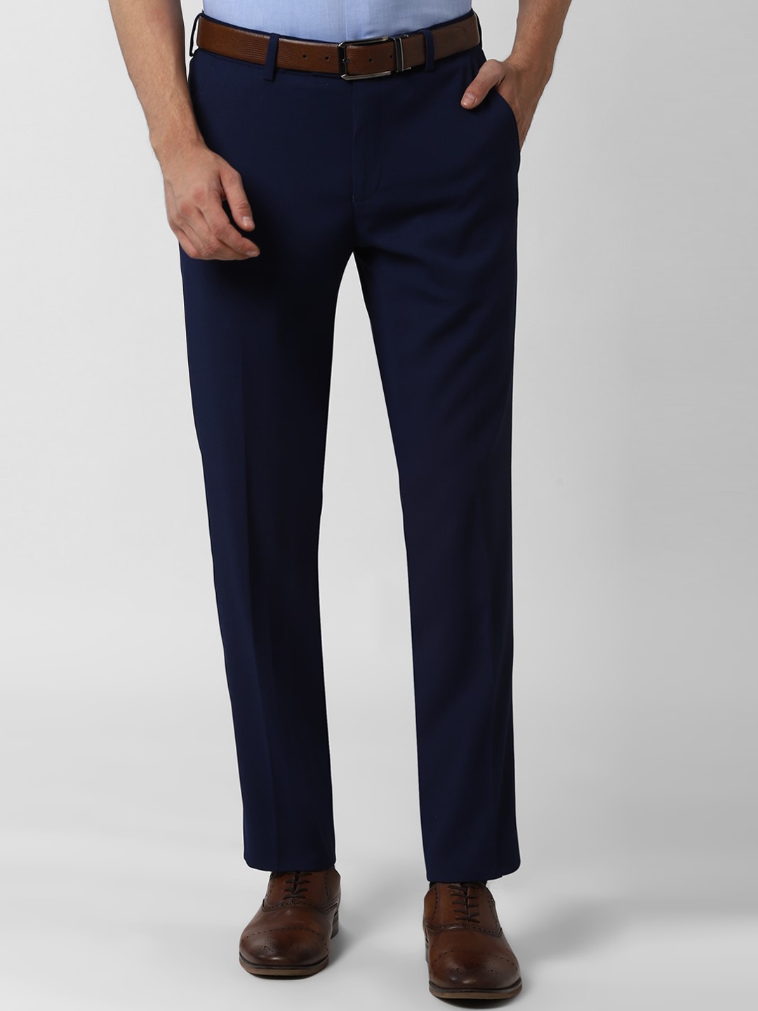 

Peter England Elite Men Navy Blue Solid Slim Fit Flat Front Formal Trousers