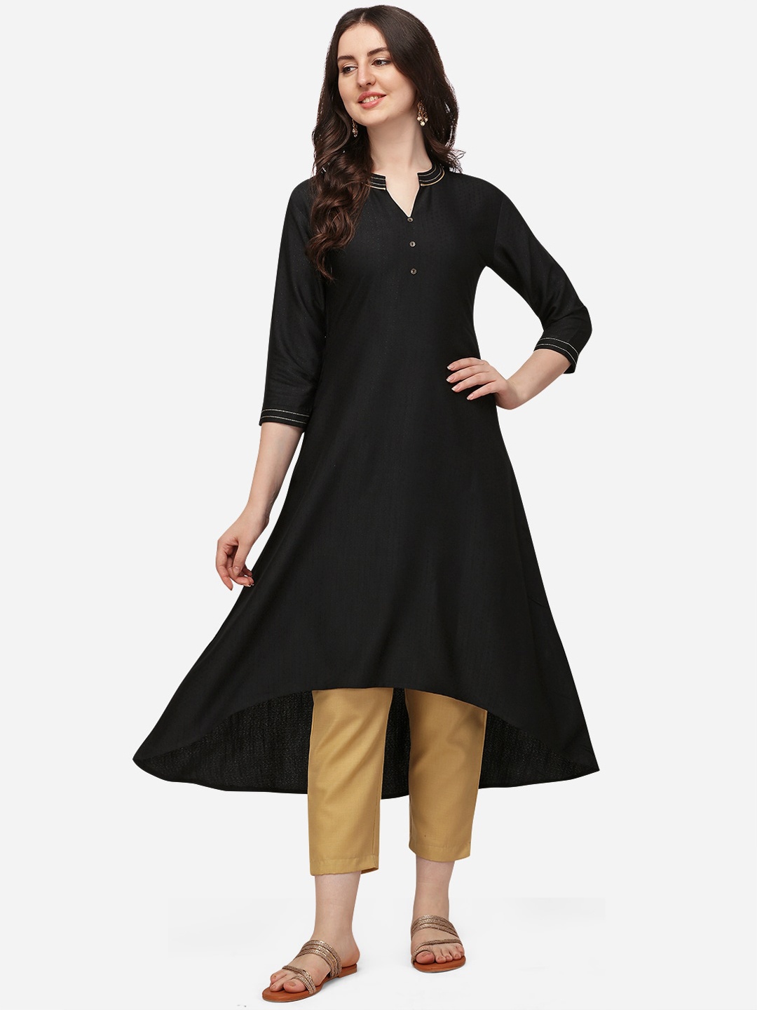 

Florence Women Black & Gold Solid Regular Pure Cotton Kurta With Trousers