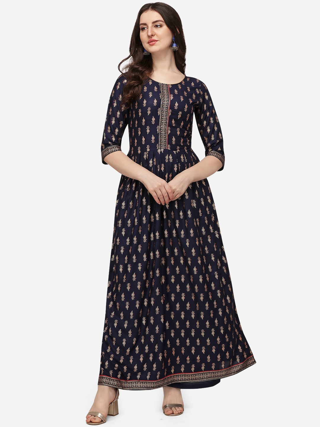 

Florence Women Navy Blue Ethnic Motifs Printed Regular Kurti with Palazzos