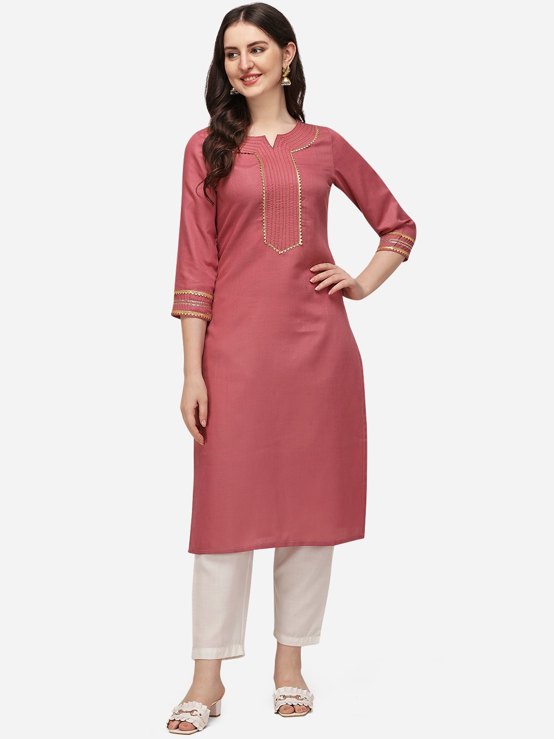 

SAADHVI Women Pink Regular Pure Cotton Kurta with Trousers