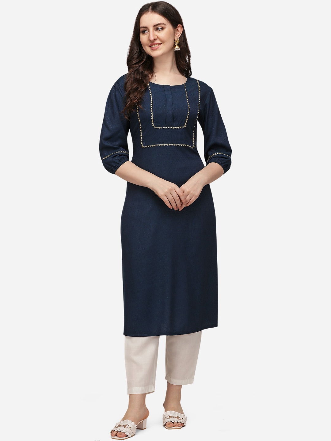 

SAADHVI Women Navy Blue Regular Pure Cotton Kurta with Trousers