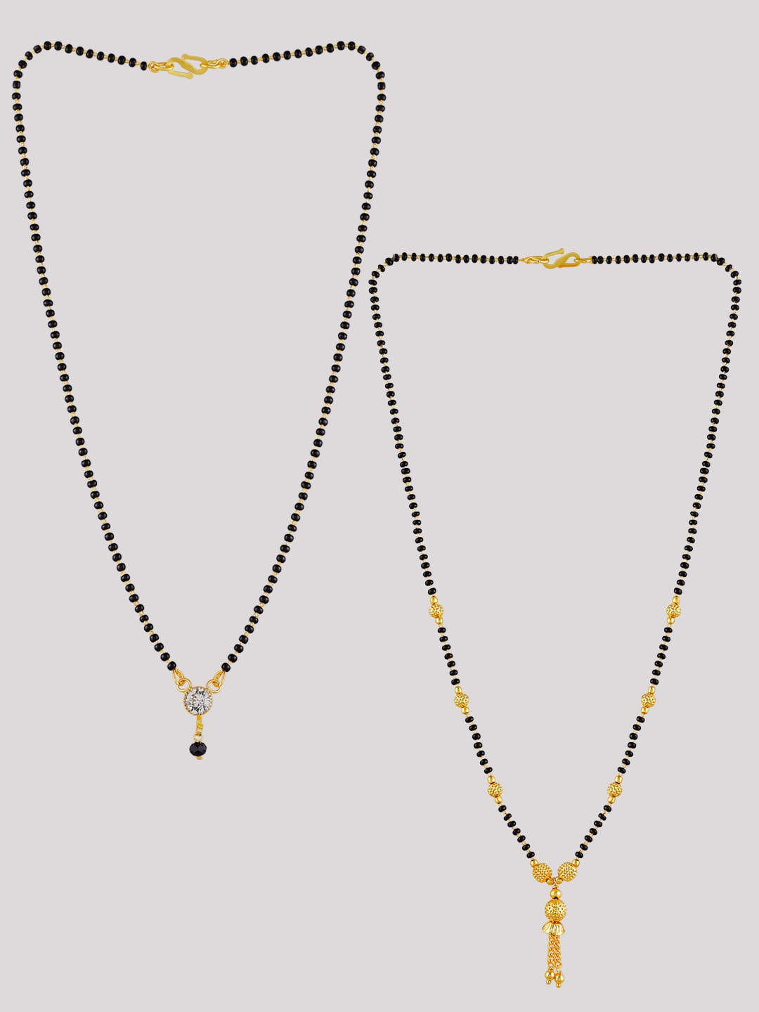 

Brandsoon Set Of 2 Micro Gold-Plated Black & White Beaded & Stone-Studded Mangalsutra