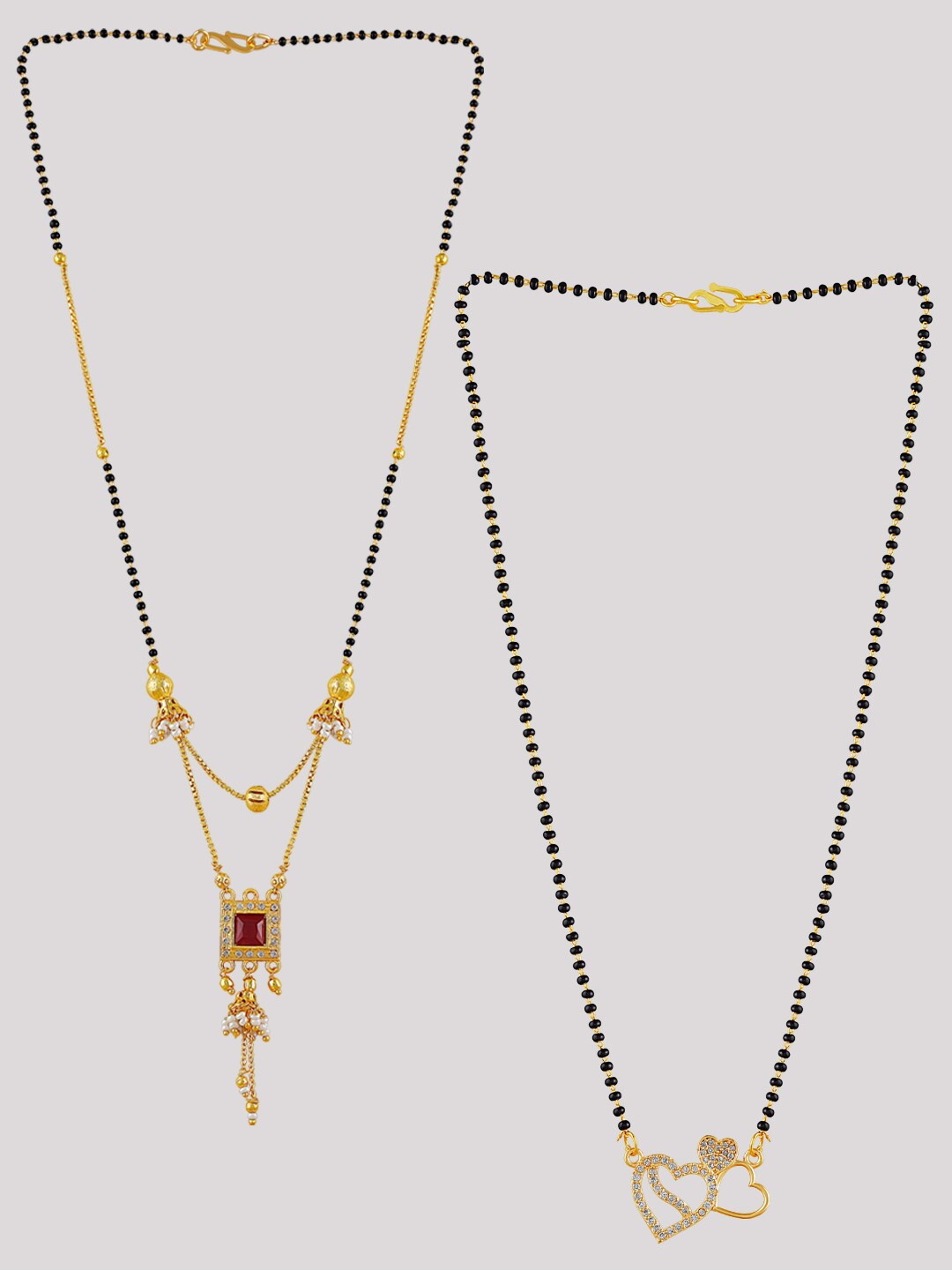 

Brandsoon Set Of 2 Women Gold Plated Black Handcrafted Mangalsutra