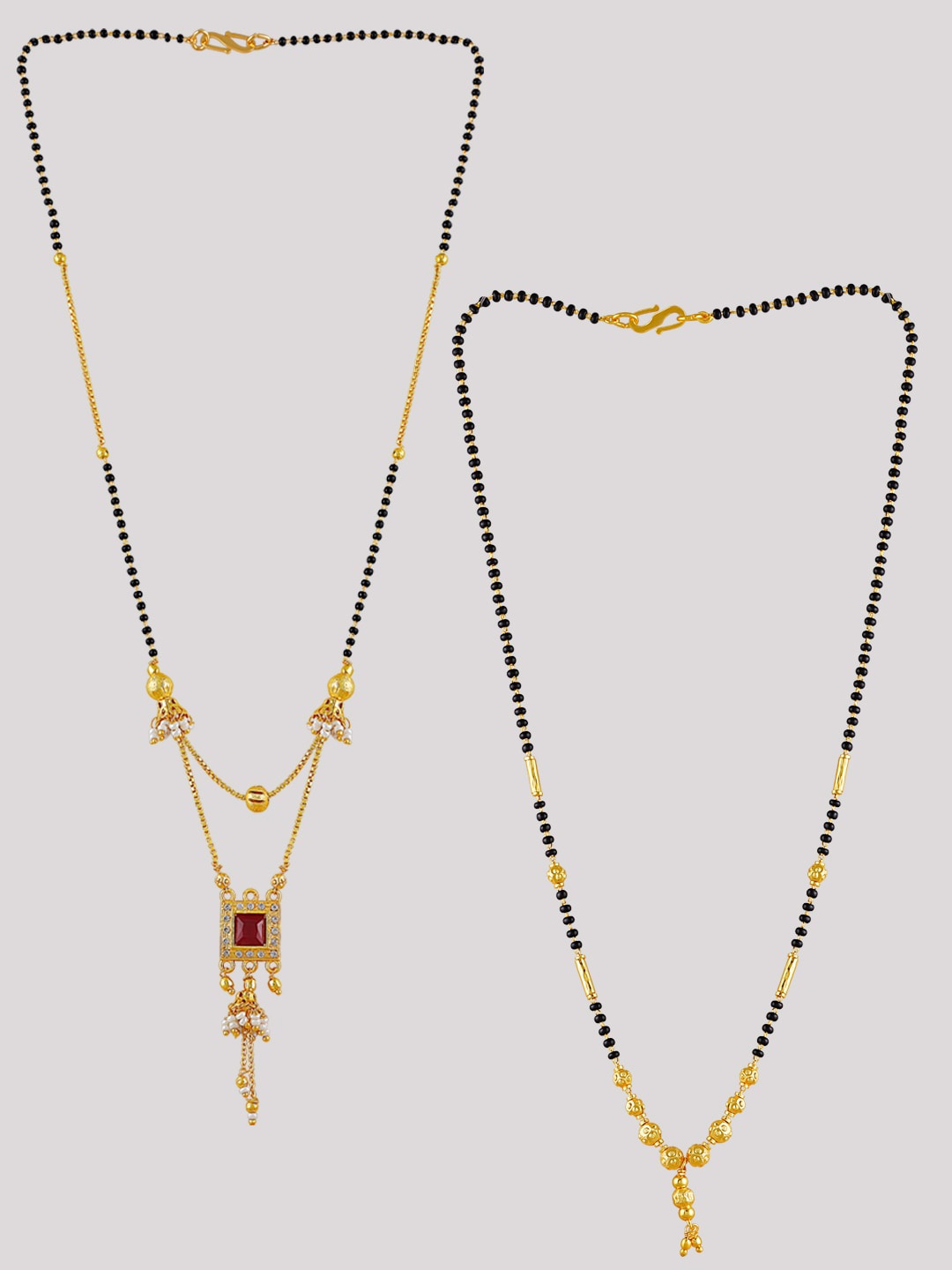 

Brandsoon Set Of 2 Gold-Plated & Black Beaded Mangalsutra