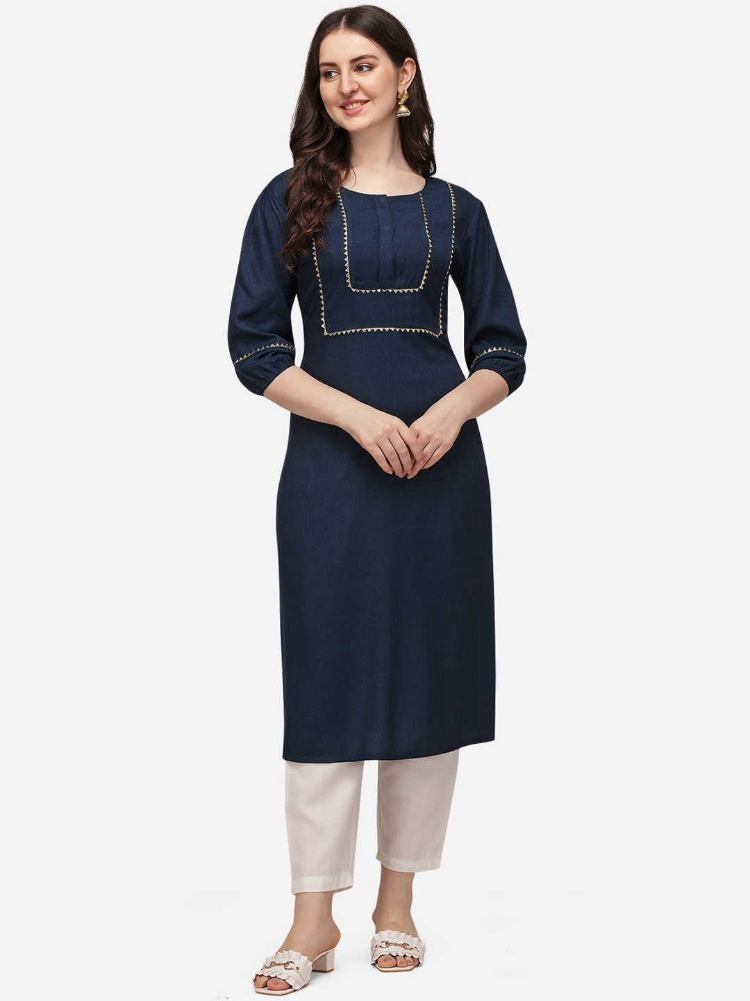 

Florence Women Navy Blue Yoke Design Thread Work Kurta