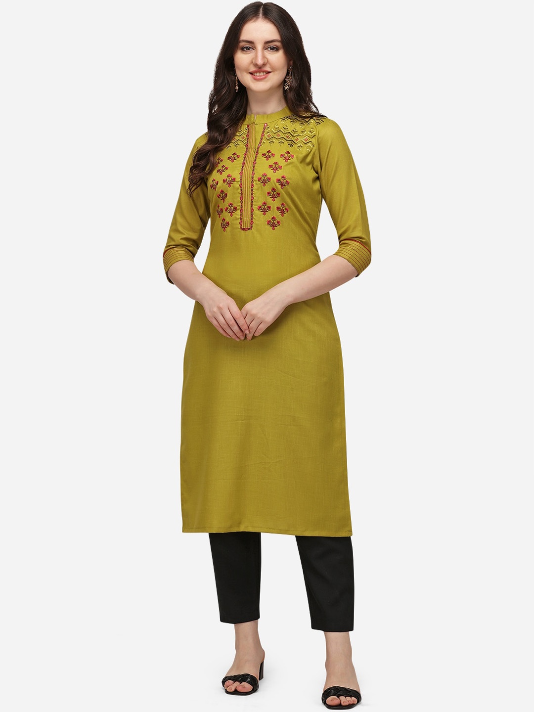 

Florence Women Green Yoke Design Floral Embroidered Kurta