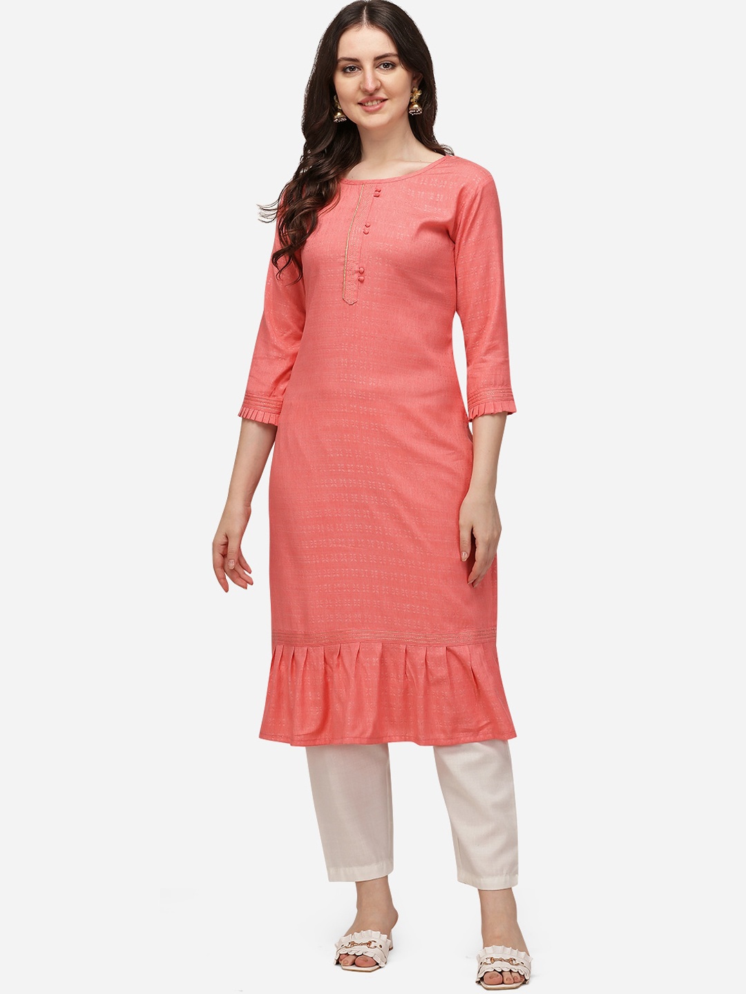 

Florence Women Pink Thread Work Straight Kurta