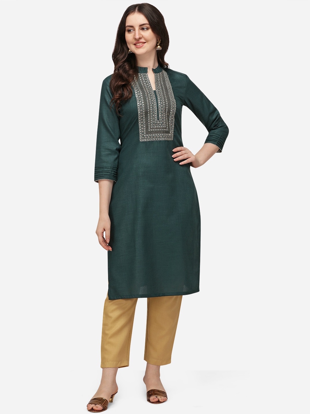 

Florence Women Green Yoke Design Floral Embroidered Kurta