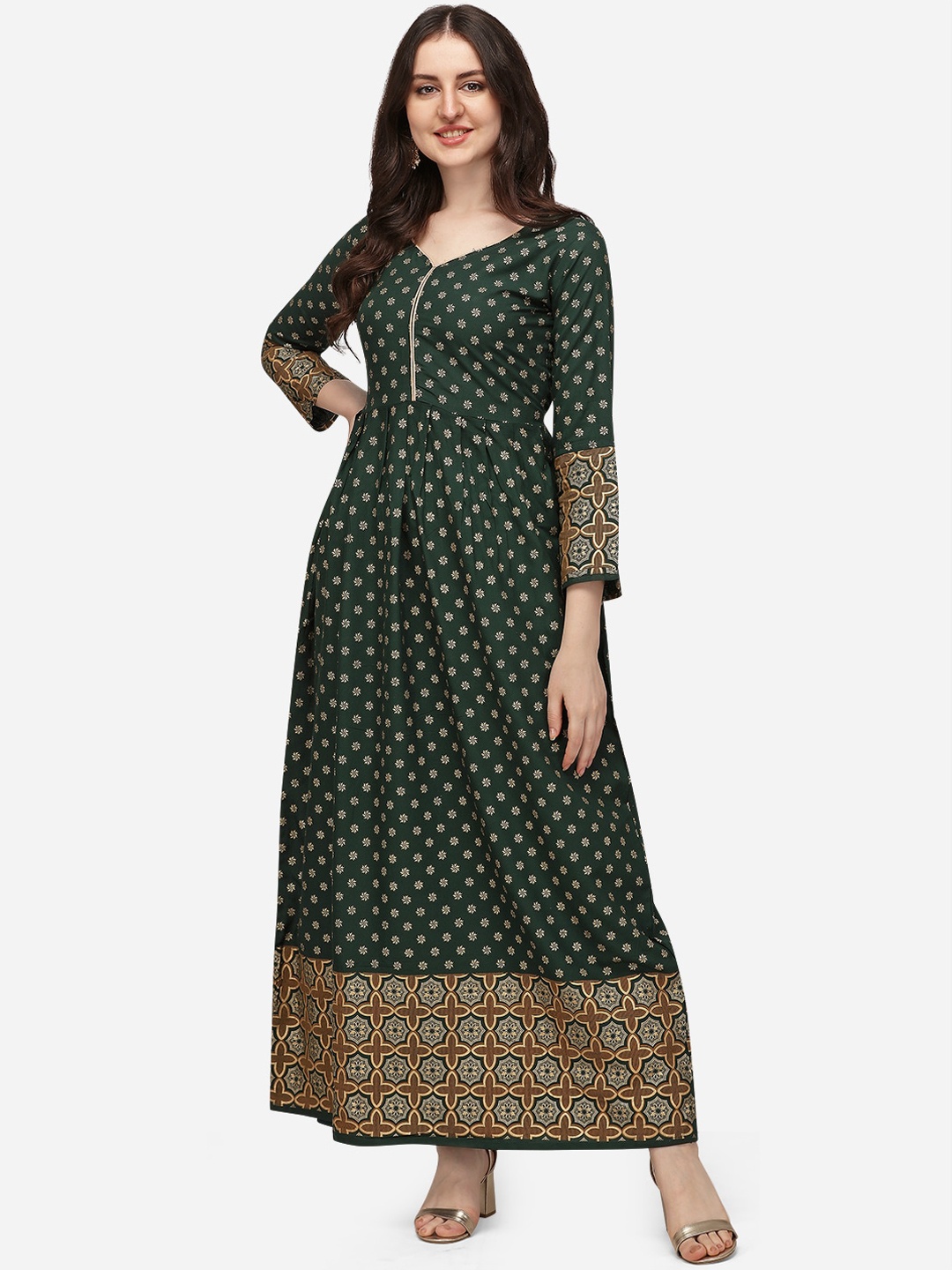 

Florence Women Green Floral Printed Anarkali Kurta