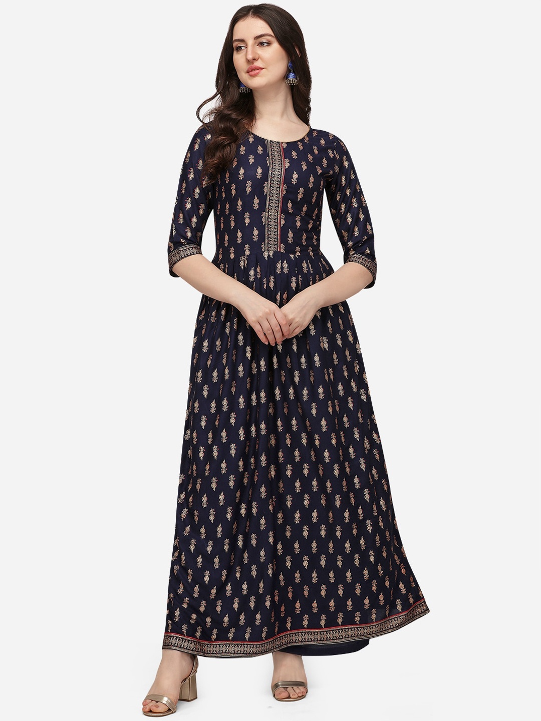 

Florence Women Navy Blue & Red Floral Printed Anarkali Kurta