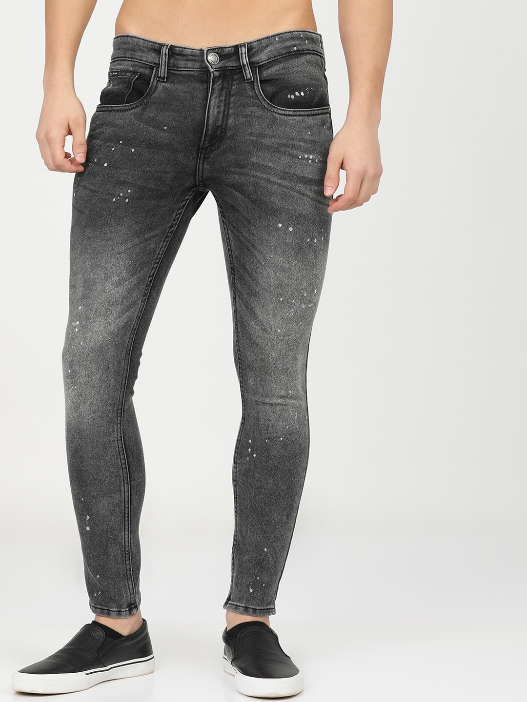 

HIGHLANDER Men Black Tapered Fit Low Distress Heavy Fade Stretchable Jeans