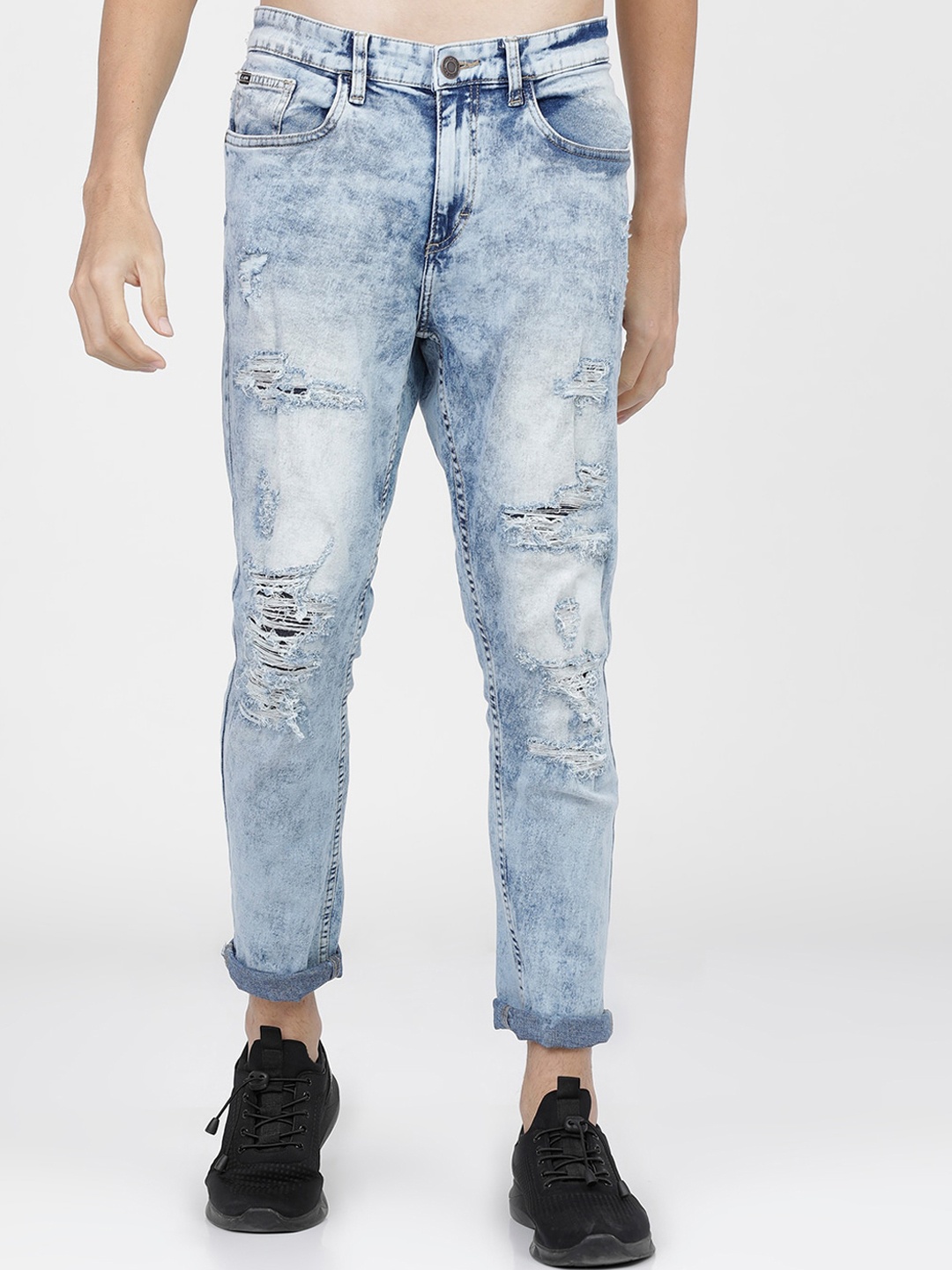 

HIGHLANDER Men Blue Tapered Fit Mildly Distressed Heavy Fade Stretchable Jeans
