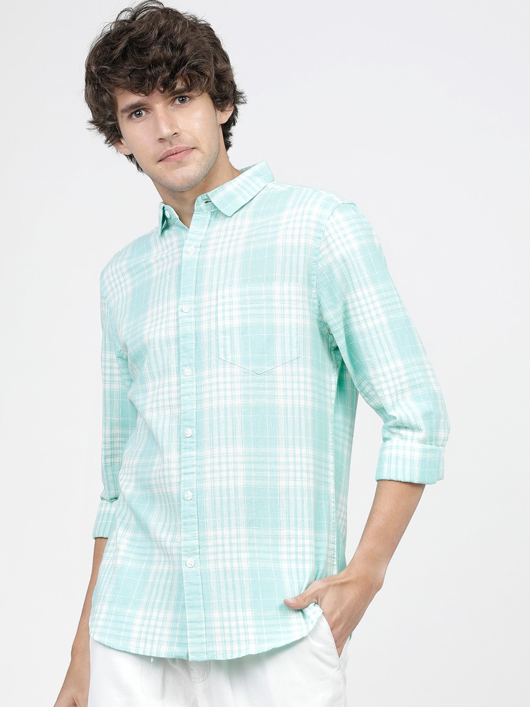 

HIGHLANDER Men Blue Slim Fit Tartan Checks Opaque Checked Casual Shirt