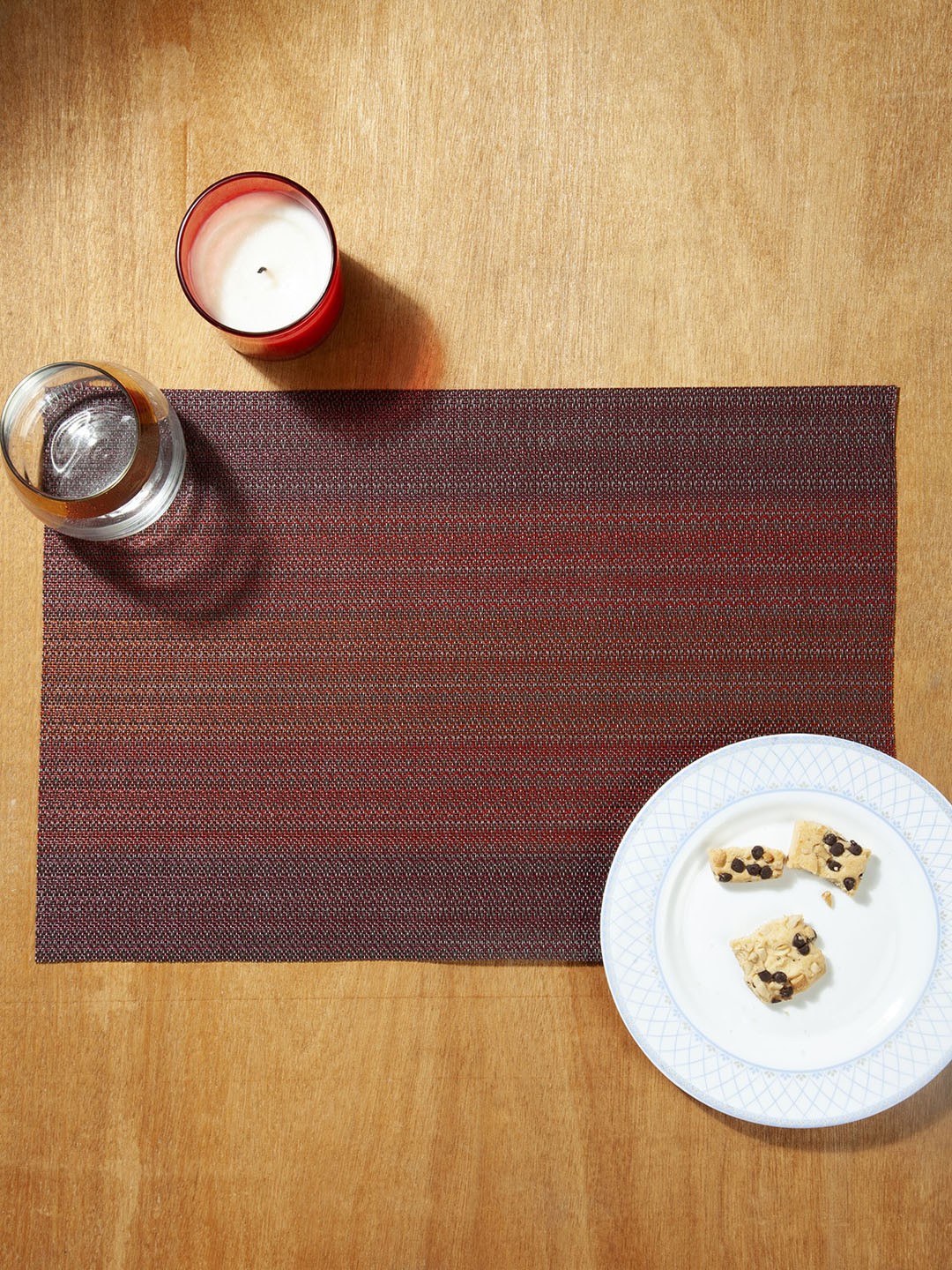 

OBSESSIONS Set Of 6 Maroon & Brown Striped Table Mats