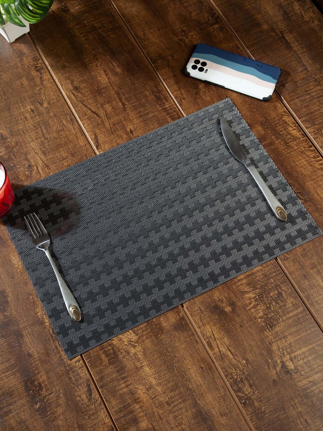 

OBSESSIONS Set Of 6 Black & Grey Geometric Textured Table Mats