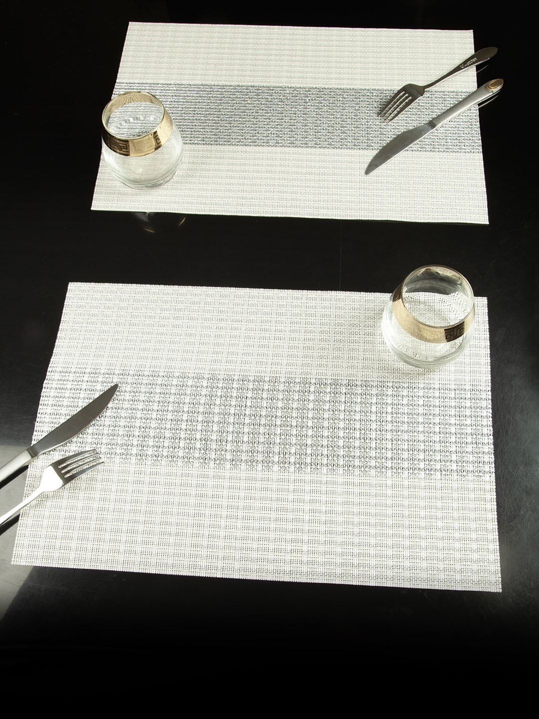 

OBSESSIONS Set Of 6 Off-White & Grey Striped Rectangular Table Placemats