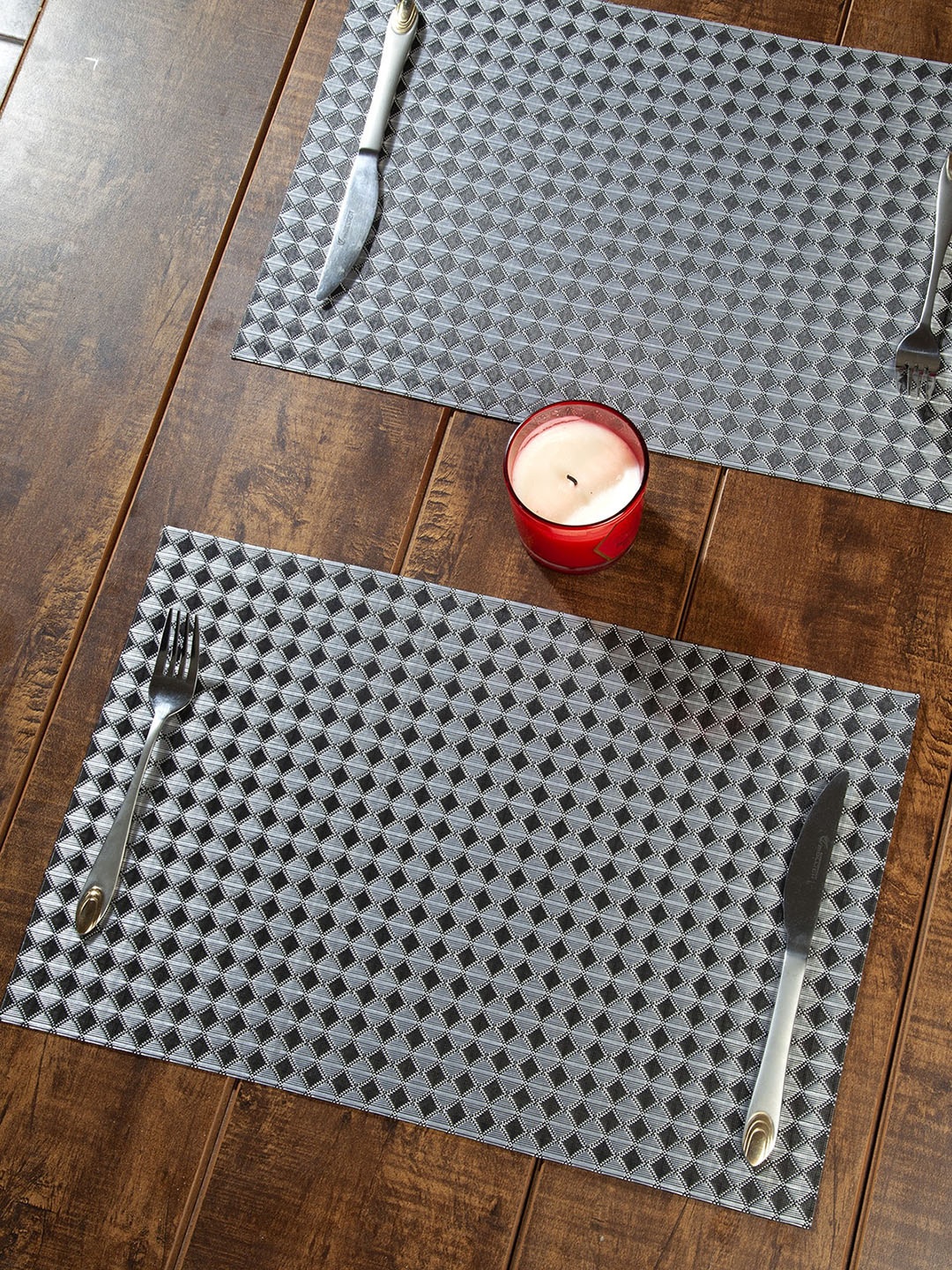 

OBSESSIONS Set Of 6 Black & Grey Woven-Design Rectangular Table Placemats