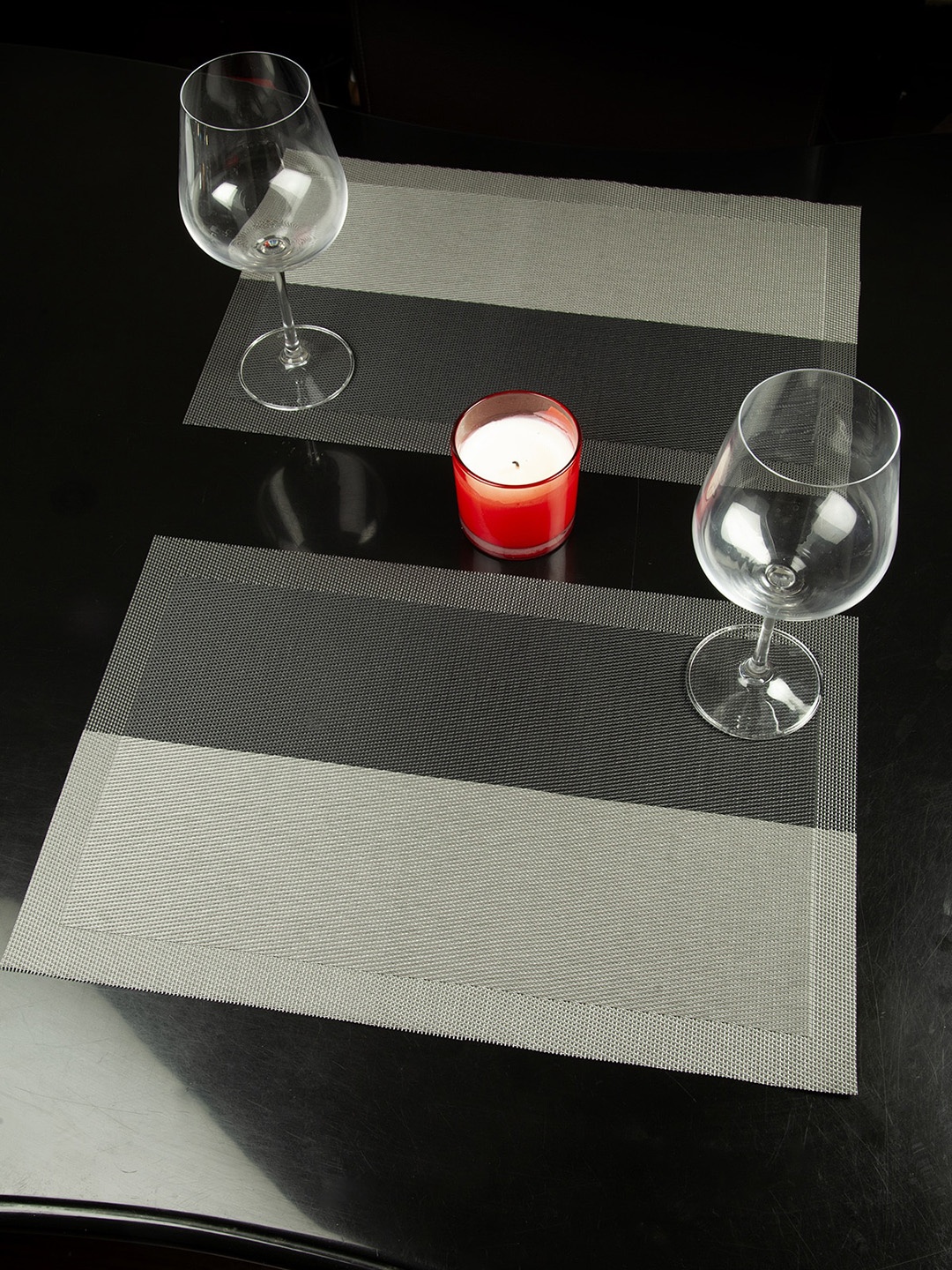 

OBSESSIONS Set Of 6 Grey & Black Woven-Design Rectangular Table Placemats